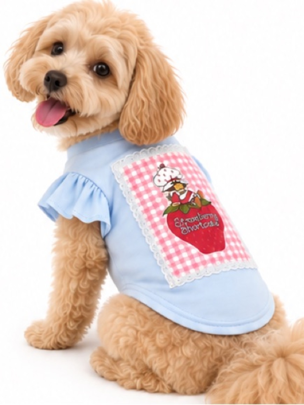 NEW - Strawberry Shortcake Dog Shirt Medium Blue Ruffle Pet Outfit